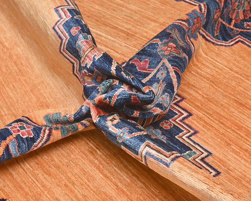 9x12 Orange Blue Aryana Afghan Hand Knotted Veg Dye Wool Area Rug